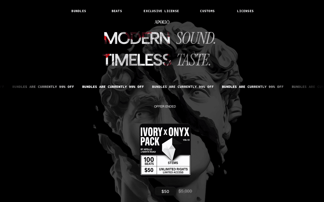 Apollo's Beats website preview